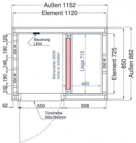 Fertigungszeichnung Infrarotkabine Solo / Grundriss